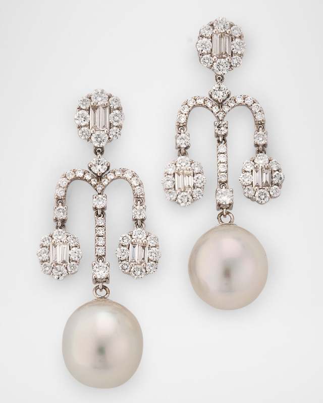 18K White Gold 12mm South Sea Pearl Earrings with Diamonds